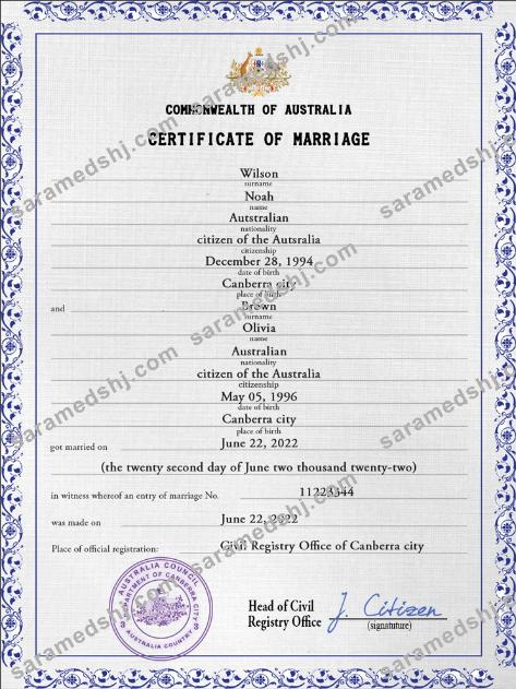 Australia marriage certificate PSD template